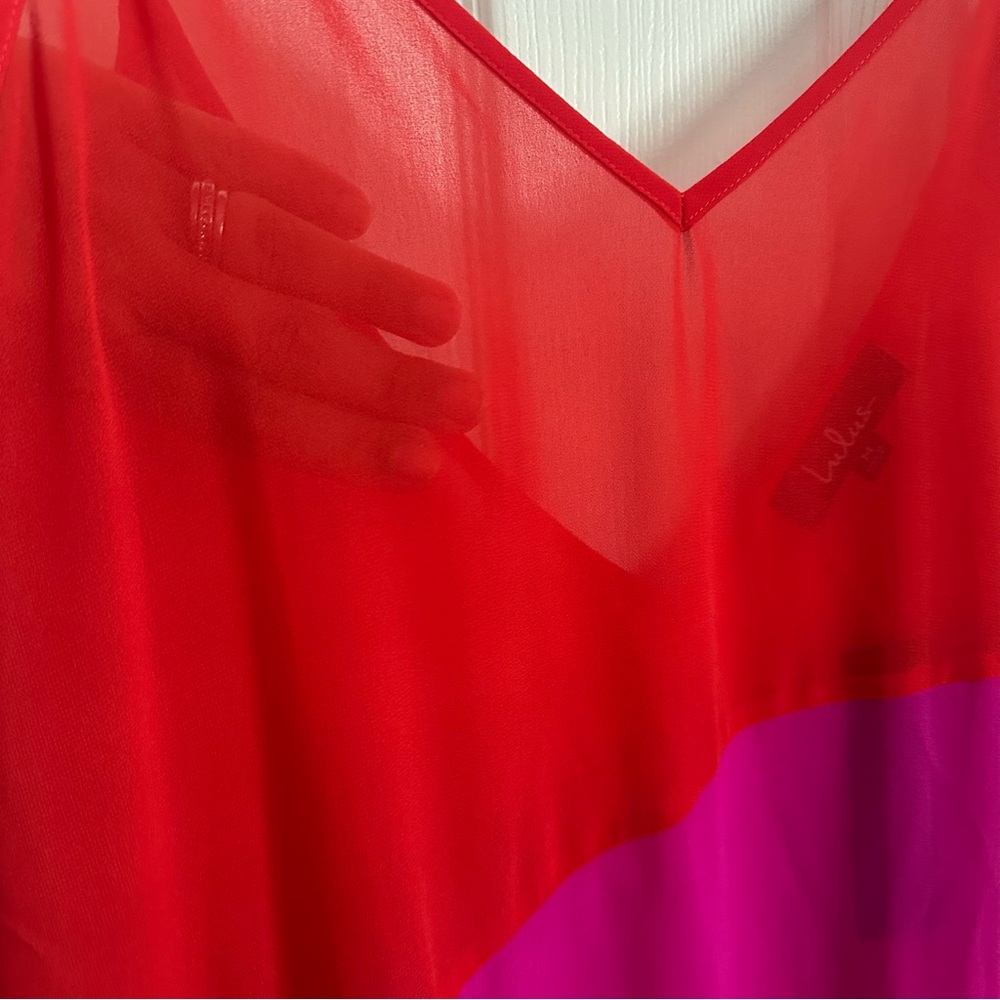 NWT Lulus Resortwear Bright Magenta Sheer Maxi Slip Dress Cover-Up Size Medium - Picture 7 of 15